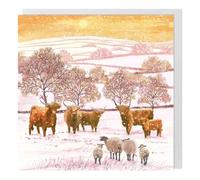 Paperlink Lot de 6 cartes de Noël caritatives - Vaches des Highlands et moutons dans la neige - Cartes de Noël festives - Au profit des organismes de bienfaisance britanniques