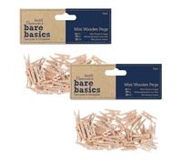Papermania Lot de 100 mini pinces à linge en bois naturel (2 paquets de 50) pour loisirs créatifs, décoration, décoration d'intérieur, mariage, petits objets d'artisanat essentiels