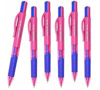 PaperMate InkJoy Quatro Lot de 6 stylos à bille rétractables Pointe moyenne de 0,7 mm 4 couleurs d'encre amusantes - Rose, bleu ciel, vert citron et violet | Corps rose avec grip violet | Emballage