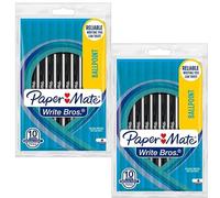 PaperMate Write Bros Lot de 20 stylos à bille classiques Pointe moyenne 1,0 mm Corps noir translucide/encre noire