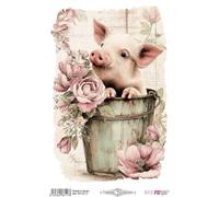 Papers For You - Transfert thermique textile A4 20 x 30 cm - 1 feuille - Transfert pour tissu, scrap, papier de riz et travaux manuels - Application avec fer ou presse (Farm & Flowers Pigs)