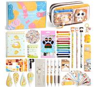 Papeterie Chat Papeterie Fille Garçon, Kawaii Papeterie Chat Trousse Grande Capacité,Stylo à Bille, Crayons de Couleur, Carnets Notes,Règle à Dessin,Signets,Autocollants pour Fourniture Scolaire