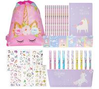 Papeterie Pour Licorne,Cadeau De Papeterie Licorne Avec Sacs De Cordon Et Des Trousse Scolaire Et Carnet Et Autocollants Et 10 Stylo Gel Et Notes Autocollantes Pour Les Filles De 4-11 Ans.[B22]
