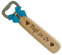 Papi en or - Décapsuleur en Bois Gravé et Personnalisé sur les 2 Faces Cadeau Fête des Papi Anniversaire Grand Père Noël Cadeau Fête des Grands-Pères