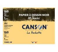 Papier à dessin - CANSON - Mi-Teintes - A3 - Noir - 160 g/m² - Grain nid d'abeille et fin