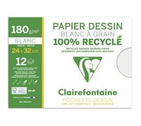 Clairefontaine Pochette dessin 96144C – 12 feuilles papier blanc grain 100% recyclé 24x32cm
