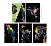 Papier à gratter artistique - 4 créations pailletées, feuilles à colorier à faire soi-même - Jeu de dessin créatif - Grattez et premium, activités amusantes faites à la main pour enfants, adultes