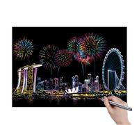 Papier à gratter - Papier à gratter - Kit d'art - Feuilles de bricolage pour - Blocs de gribouillage arc-en- pour projets de fête d'anniversaire, Halloween, Noël, scène de nuit