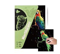 Papier à gratter pour Les, Art de Papier à gratter - Artisanat à Scratch 4X Glitter à la Main - Paysage de Taille A4 Amusant et Art Animal, Jouets de Cartes de Graffiti, Fournitures d'art Artisanal