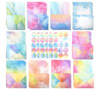 Papier a Lettre avec Enveloppe Fille, 160 Pièces avec Ensemble D'enveloppes (10 Couleurs), Papier à Lettres Dégradé, 50 Papier à Lettre et 50 Enveloppes 60 Autocollants, Papier a Lettres Aquarelle