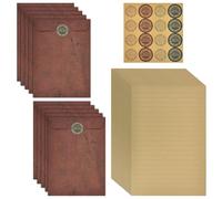 Papier à Lettre et Enveloppe Vintage, 32 Feuilles de Papier à Lettre Ligne A5, 10 Enveloppes en Papier Kraft, Autocollants Ronds, Papeterie Ancienne pour Mariage, Naissance, Fête, Noël