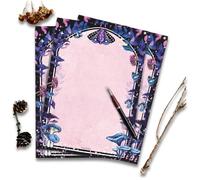 Papier à lettre gothique romantique bleu-violet avec papillons et champignons imprimés des deux côtés 20 feuilles DIN A4 à pois 90 g Papier de qualité supérieure pour lettres et notes créatives