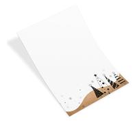 Papier à lettre Noël sapins, 50 feuilles: papier de correspondance A4 kraft, set papeterie flocon, feuille pour écrire invitation fêtes, feuilles décor or pour Noël
