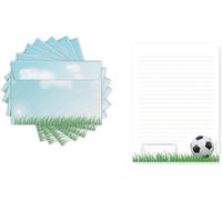 Papier À Lettre Pour Enfant - Motif Football - Bloc-Notes Avec Lignes - Format A5 Avec 50 Feuilles Lot De 20 Enveloppes - Papier À Lettre Pour Les Fans De Football (Garçons Et Filles)