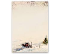 Papier à motif Saisons - Hiver CALÈCHE DANS LES BOIS 20 feuilles DIN A4 - Paper-Media