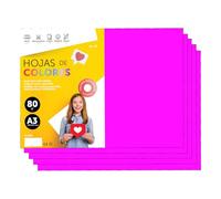 Papier A3 Couleur - Feuilles A3 80g Pour Imprimante Jet d'Encre et Laser, Ramette Papier Pour Loisirs Créatifs, Bricolage et Décoration M-office (500 feuilles, Rose Fluo)