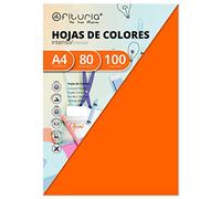 Papier A4, Ramette de papier A4, Feuilles A4 pour l'Artisanat, Paquet 100 Feuilles de Carton de Couleurs 80g, Carton de Couleurs pour l'Art et la Créativité - Ofituria (Orange)