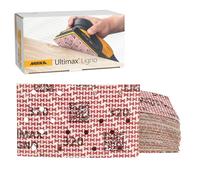 Papier abrasif Mirka Ultimax Ligno 81x133mm, grain P320, pour le ponçage fin du bois, avec perçage Velcro et Multifit, 50 pièces