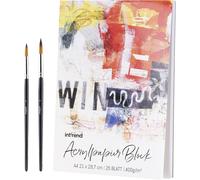 Papier Acrylique Premium, 400 G, Bloc Din A4, 25 Feuilles, Blanc, Collé Sur Le Côté De La Tête, Bloc Pour Peinture Acrylique, Papier À Dessin A4 Incl.Deux Brosses De Haute Qualité