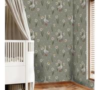 Papier Adhesif pour Meuble Beige Vert Floral Revetement Adhesif Meuble Imperméable Vinyle Cuisine Porte Salon Chambre Mur Décoration Papier Peint Autocollant 38.6x120.6 cm