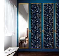 Papier Adhesif pour Meuble Bleu Noir Floral Revetement Adhesif Meuble Imperméable Vinyle Cuisine Porte Salon Chambre Mur Décoration Papier Peint Autocollant 45x300 cm/2 rouleau
