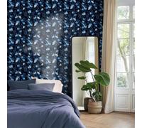 Papier Adhesif pour Meuble Fleur Bleu Foncé Revetement Adhesif Meuble Imperméable Vinyle Cuisine Porte Salon Chambre Mur Décoration Papier Peint Autocollant 45x300 cm/2 rouleau
