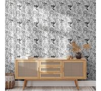 Papier Adhesif pour Meuble Fleur Grise Oiseau Revetement Adhesif Meuble Imperméable Vinyle Cuisine Porte Salon Chambre Mur Décoration Papier Peint Autocollant 45x300 cm/1 rouleau
