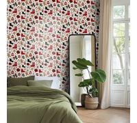 Papier Adhesif pour Meuble Fleurs De Noël Rouges Revetement Adhesif Meuble Imperméable Vinyle Cuisine Porte Salon Chambre Mur Décoration Papier Peint Autocollant 45x300 cm/1 rouleau