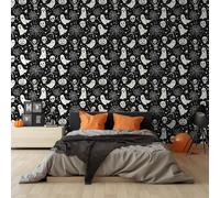 Papier Adhesif pour Meuble Halloween Fantôme Noir Revetement Adhesif Meuble Imperméable Vinyle Cuisine Porte Salon Chambre Mur Décoration Papier Peint Autocollant 45x300 cm/1 rouleau