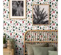 Papier Adhesif pour Meuble Imprimer Noël Rouge Revetement Adhesif Meuble Imperméable Vinyle Cuisine Porte Salon Chambre Mur Décoration Papier Peint Autocollant 45x300 cm/2 rouleau