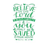 Papier adhésif pour stickers muraux Calligraphie avec verset biblique Croire 48x74.9cm Multicolore Vert