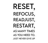 Papier adhésif pour stickers muraux Réinitialisez, recalibrez, recommencez autant de fois que nécessaire et n'abandonnez jamais. 50.4x83cm Décoration artistique Noir