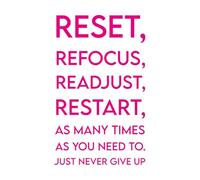 Papier adhésif pour stickers muraux Réinitialisez, recalibrez, recommencez autant de fois que nécessaire et n'abandonnez jamais. 36x59.3cm Personnalisation RoseRouge