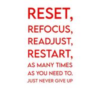 Papier adhésif pour stickers muraux Réinitialisez, recalibrez, recommencez autant de fois que nécessaire et n'abandonnez jamais. 36x59.3cm Décoration de carrosserie Rouge