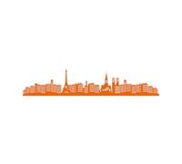 Papier adhésif pour stickers muraux une carte représentant la silhouette de Paris, avec la tour Eiffel et ses cathédrales emblématiques. 36x176.4cm Décoration de magasin Orange