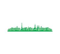 Papier adhésif pour stickers muraux une carte représentant la silhouette de Paris, avec la tour Eiffel et ses cathédrales emblématiques. 36x176.4cm N'abîme pas le mur Vert