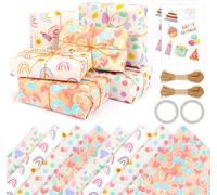 Papier Anniversaire D'emballage 8 Feuilles Papier Cadeau Fille 50 * 70 Cm Papier Cadeau Anniversaire Avec Autocollants,Ruban Adhésif Double Face Et Ficelle,Papier Emballage Cadeau Anniversaire