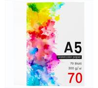 Papier aquarelle A5 - 70 feuilles papier aquarelle 300g/m² sans acide - aquarelle papier idéal pour aquarelle, gouache et acrylique - papier de peinture solide pour artistes et loisirs.