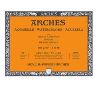 Arches Bloc Aquarelle 20 feuilles 23x31 cm 300 g/m² grain torchon collé 4 côtés blanc naturel