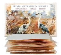 Papier Aquarelle Épais Fait Main Avec Bords Frangés Wanderings -28x43 cm- 500GSM, Papier Texturé Ivoire Premium Pressé à Froid Pour Techniques Mixtes, Fabriqué en Coton Recyclé - 15 Feuilles Détachées