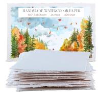 Papier aquarelle épais fait main Wanderings avec bord frangé - 11x17" / 28x43cm - 300 GSM - Papier technique mixte texturé pressé à froid blanc à partir de coton recyclé - 25 feuilles volantes