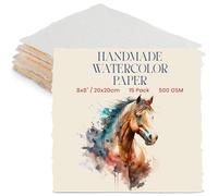 Papier Aquarelle Épais Fait Main Wanderings Avec Bord Frangé - 20x20 cm - 500 GSM, Papier Texturé Ivoire Premium Pressé À Froid Pour Techniques Mixtes, Fabriqué En Coton Recyclé - 15 feuilles