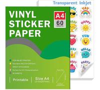 Papier Autocollant en Vinyle Transparent Imprimable A4(297 x 210 mm) 60 Feuilles Compatible Cricut et Silhouette Séchage Rapide