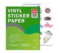 Papier autocollant en vinyle transparent imprimable pour imprimante à jet d'encre - Format A4 (297 x 210 mm), imperméable et auto-adhésif compatible avec Cricut, couleurs vives (60 feuilles)