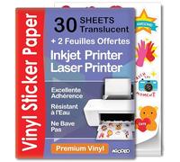 Papier autocollant semi-transparent de qualité supérieure - 30 feuilles A4 - Semi-transparent - Imperméable et à séchage rapide - Compatible avec Cricut