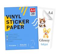 Papier Autocollant Vinyle Brillant Imprimable Ruibytree pour Imprimante à Jet d'encre - Format A4 (297 x 210 mm) Autocollant Imperméable Compatible avec Cricut, Couleurs Vives (30 Feuillets)