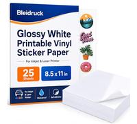 Papier autocollant vinyle imprimable blanc brillant 25 feuilles 8.5x11 pouces feuilles auto-adhésives imperméables pour imprimante jet d'encre et laser, autocollants permanents de qualité supérieure