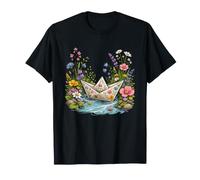 Papier Bateau Fleur Sauvage Rivière Jardin Nature T-Shirt