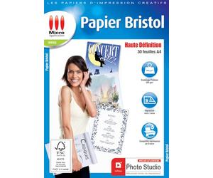 Papier Bristol A4 - 30 Feuilles Papier Cartonné, Format A4, 200 g/m², Dessin, Imprimable Recto/Verso, Impressions jusqu'à 4 800 dpi, Compatible Imprimantes Jet d'Encre ou Laser - Micro Application
