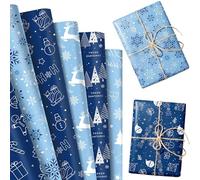 papier cadeau 12 feuilles bleu père noël bonhomme neige flocons neige artisanal diy créations pour noël anniversaire hiver emballage
